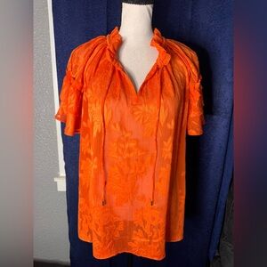 Chico's Vibrant Orange Blouse with Floral Design